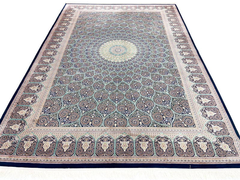 7x10 Navy and Multicolor Turkish Antep Rug