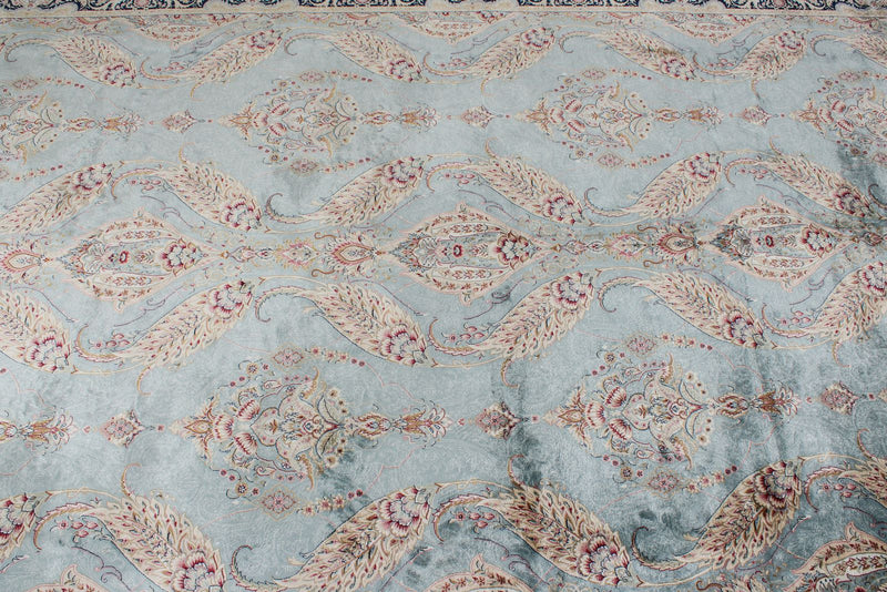 7x10 Blue and Ivory Turkish Antep Rug