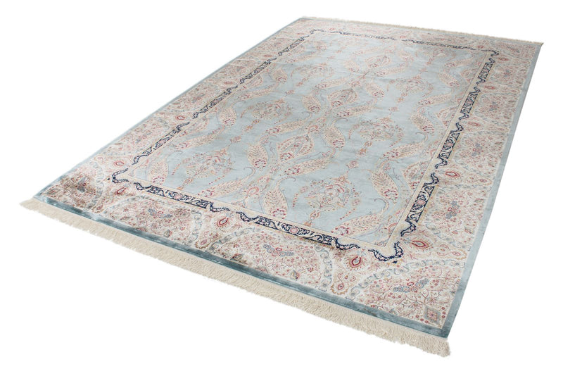 7x10 Blue and Ivory Turkish Antep Rug