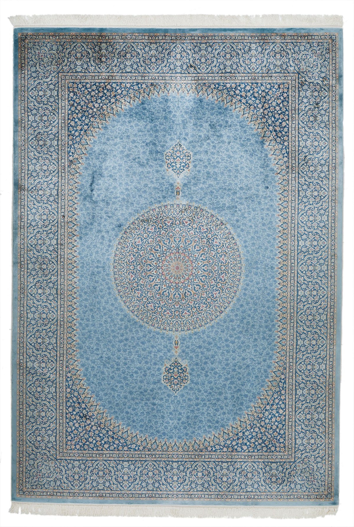 7x10 Blue and Multicolor Turkish Antep Rug