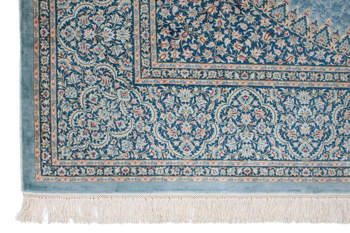 7x10 Blue and Multicolor Turkish Antep Rug
