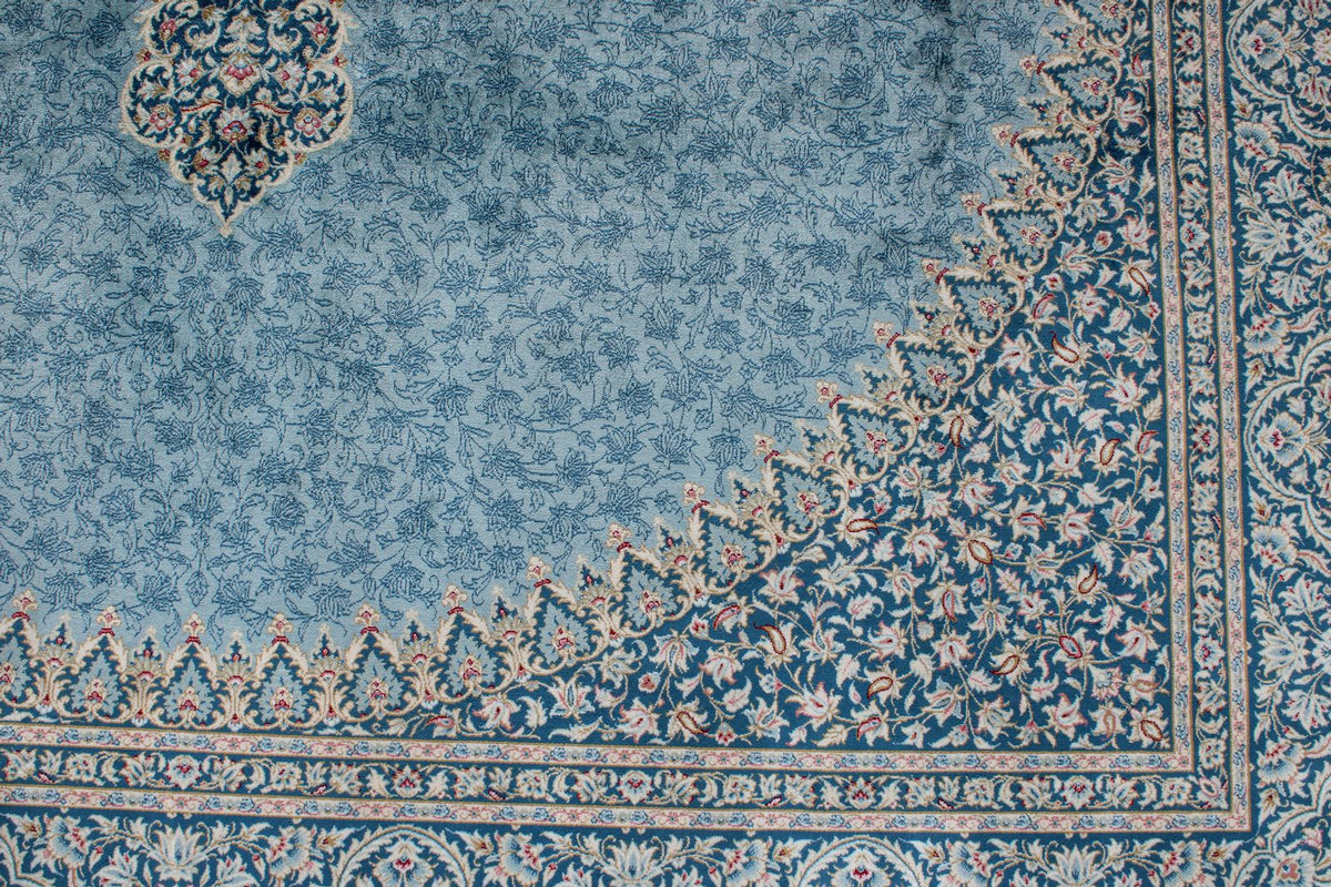 7x10 Blue and Multicolor Turkish Antep Rug
