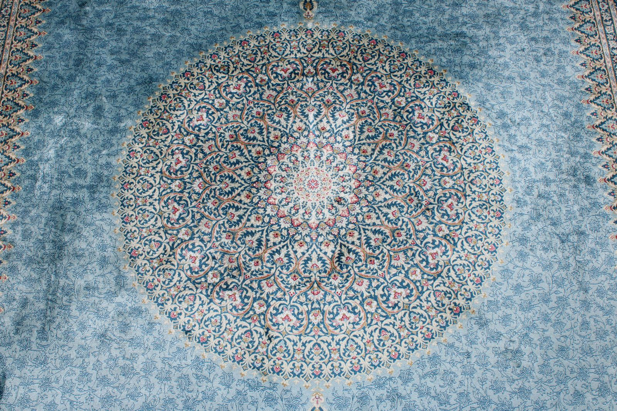 7x10 Blue and Multicolor Turkish Antep Rug