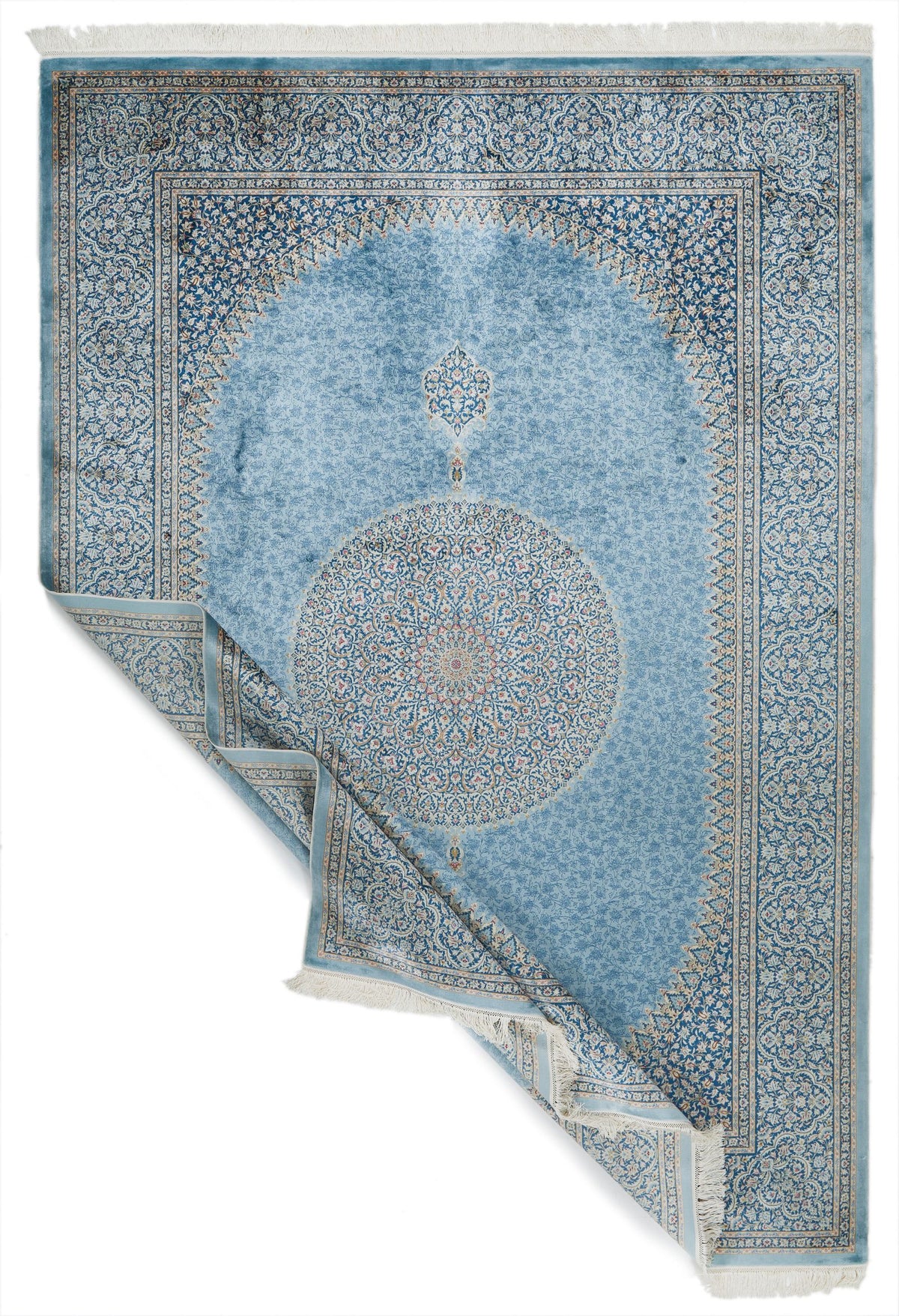 7x10 Blue and Multicolor Turkish Antep Rug