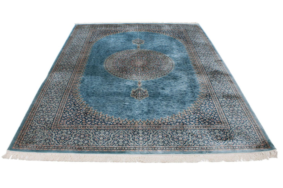 7x10 Blue and Multicolor Turkish Antep Rug