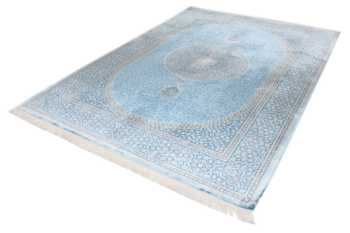 7x10 Blue and Multicolor Turkish Antep Rug