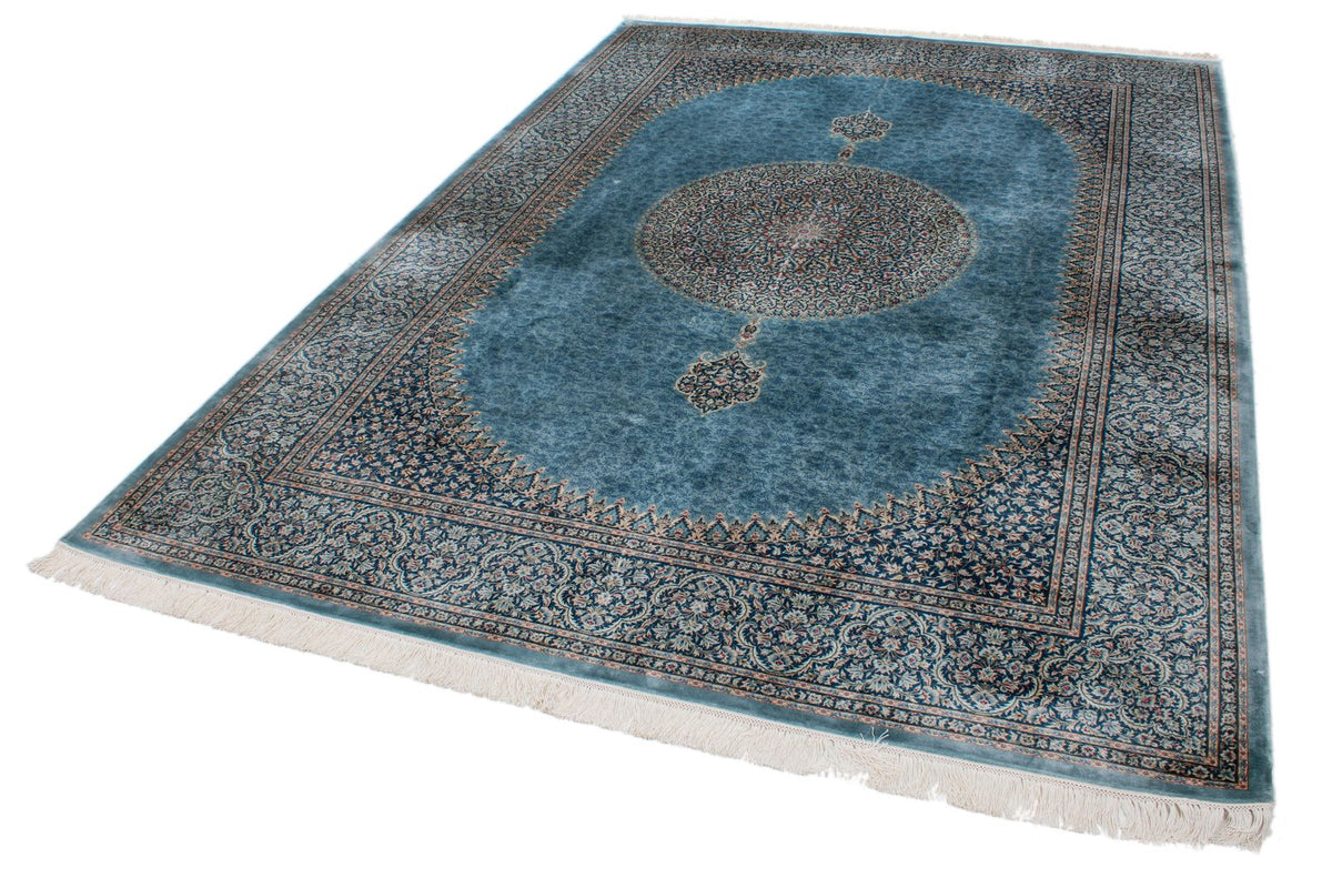 7x10 Blue and Multicolor Turkish Antep Rug