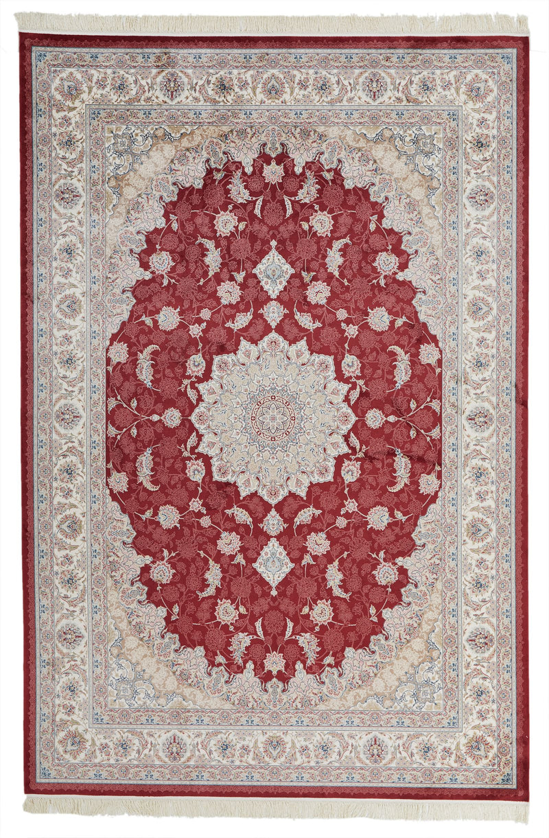 7x10 Red and Ivory Turkish Antep Rug