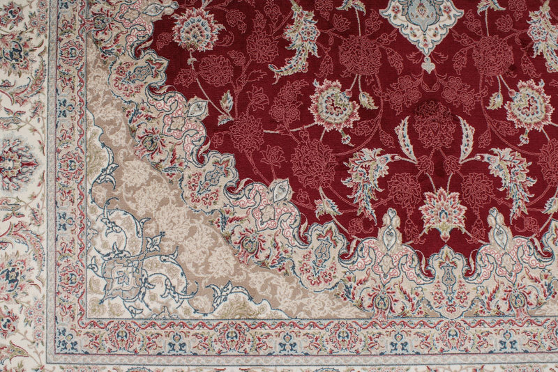 7x10 Red and Ivory Turkish Antep Rug