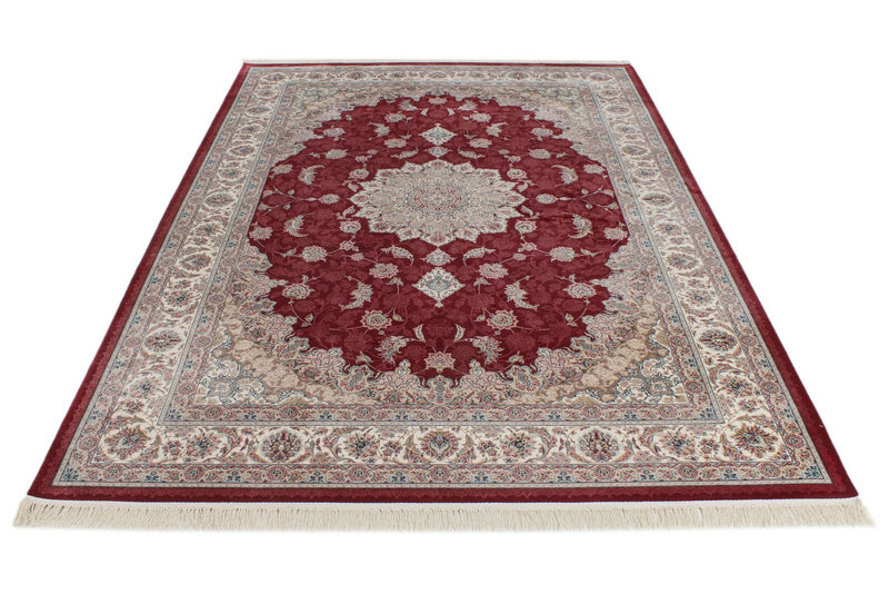 7x10 Red and Ivory Turkish Antep Rug