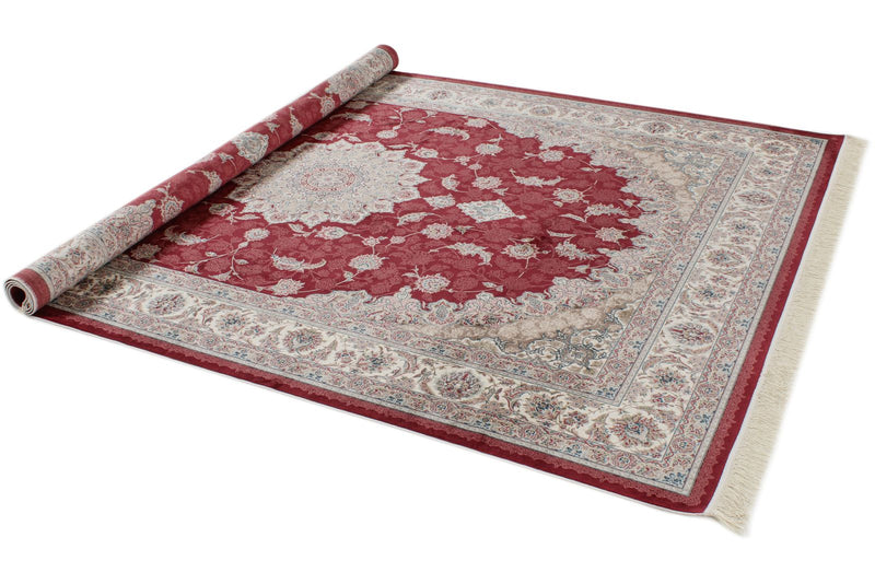 7x10 Red and Ivory Turkish Antep Rug