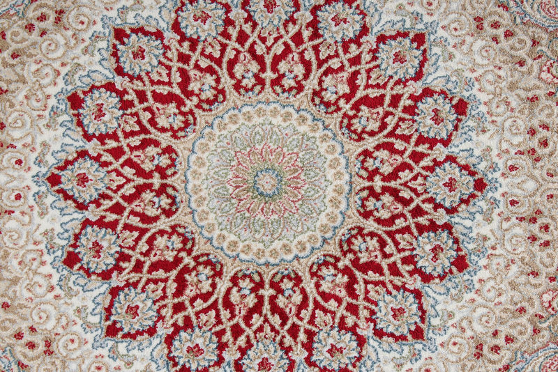 7x10 Red and Ivory Turkish Antep Rug