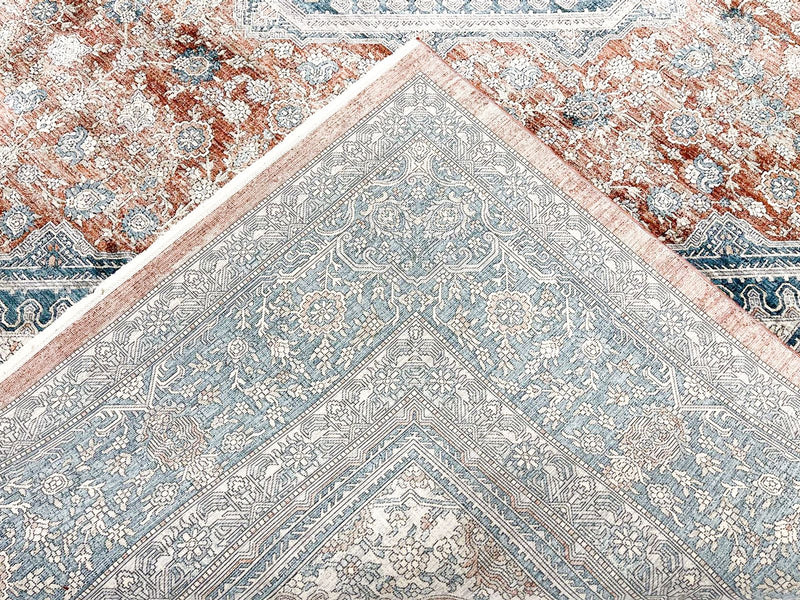 8x10 Rust and Blue Turkish Antep Rug