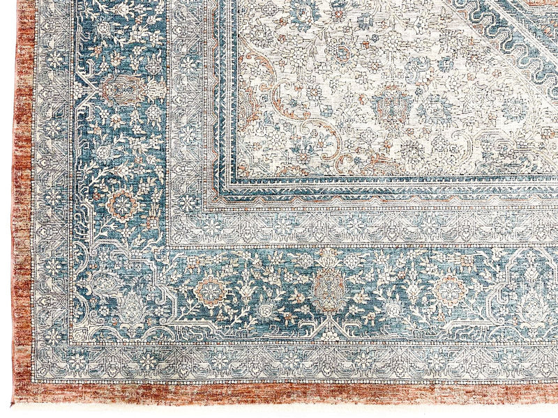 8x10 Rust and Blue Turkish Antep Rug