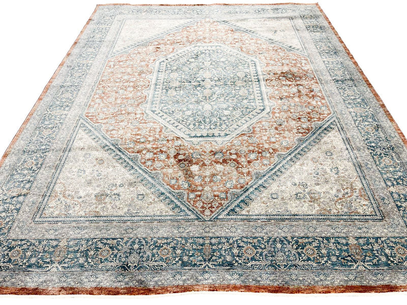 8x10 Rust and Blue Turkish Antep Rug