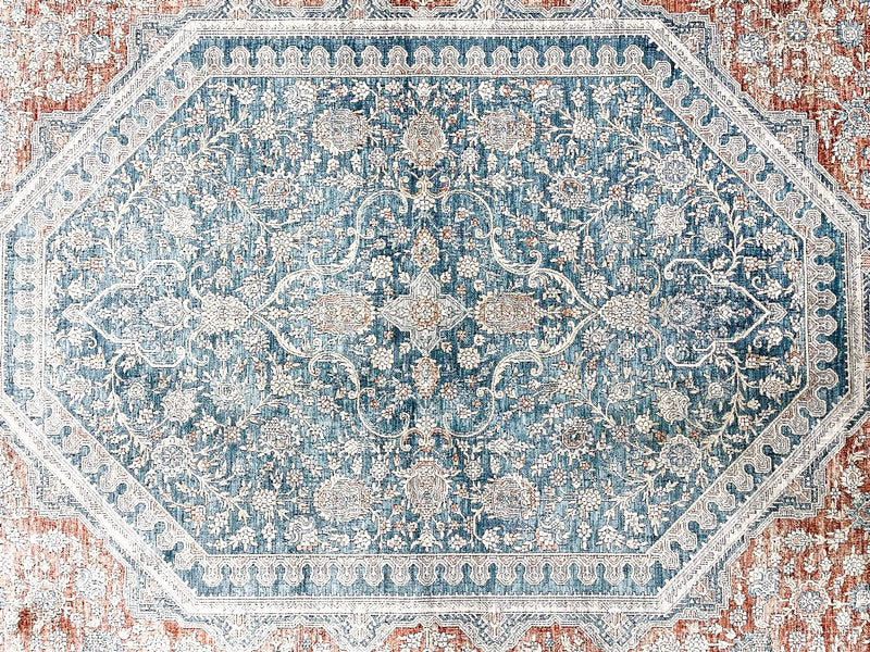 8x10 Rust and Blue Turkish Antep Rug