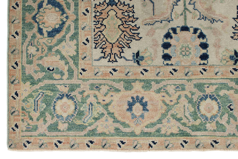 5x7 Ivory and Green Turkish Oushak Rug