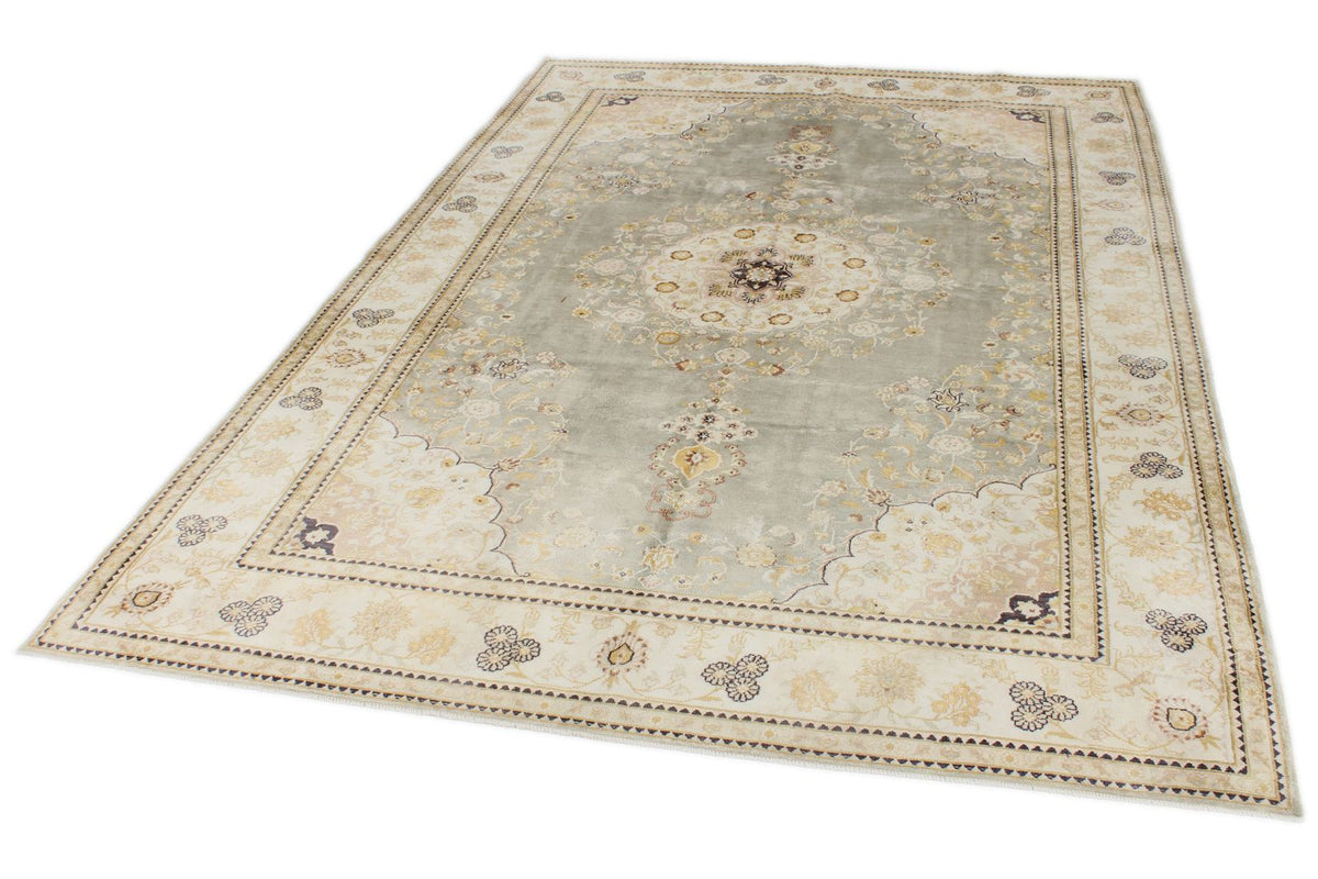 6x9 Light Blue and Ivory Turkish Silk Rug
