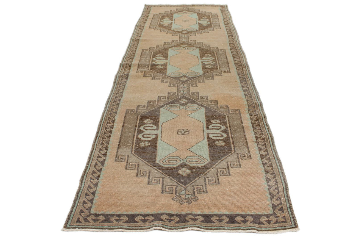 4x13 Ivory and Brown Turkish Tribal Runner