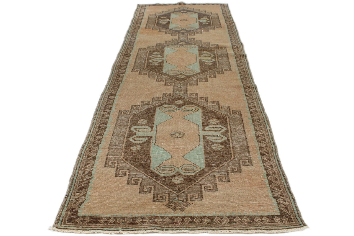 4x13 Ivory and Brown Turkish Tribal Runner