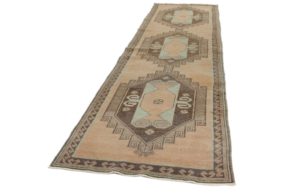4x13 Ivory and Brown Turkish Tribal Runner