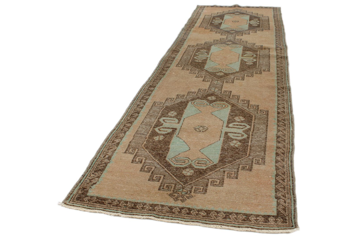 4x13 Ivory and Brown Turkish Tribal Runner