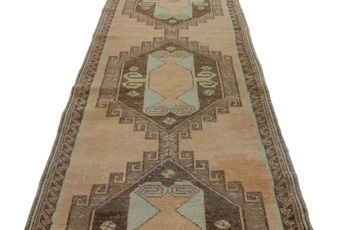4x13 Ivory and Brown Turkish Tribal Runner