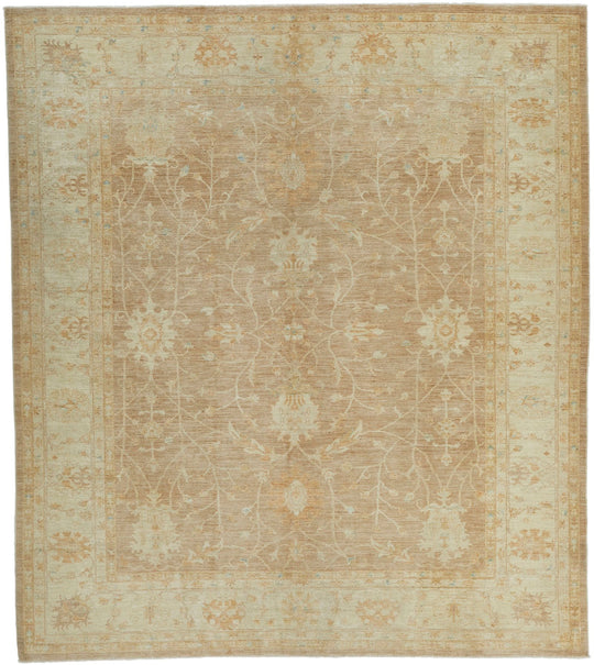 8x9 Light Brown and Ivory Turkish Oushak Rug