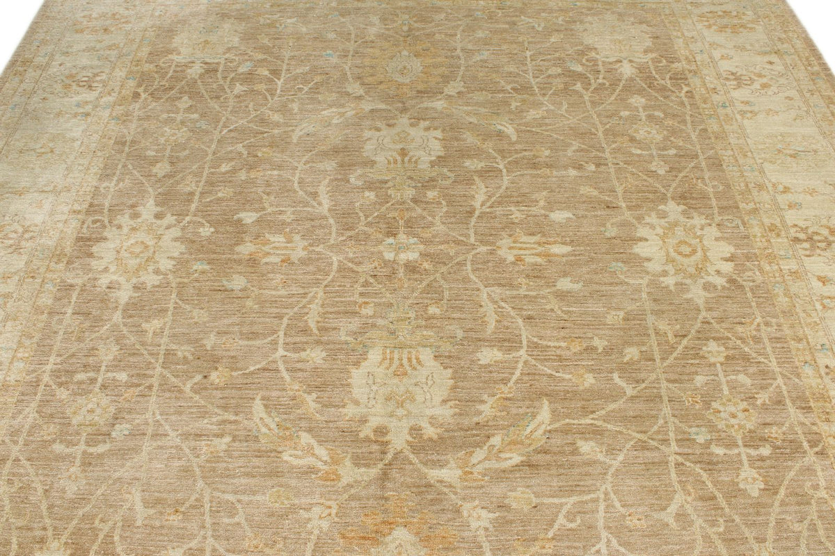 8x9 Light Brown and Ivory Turkish Oushak Rug