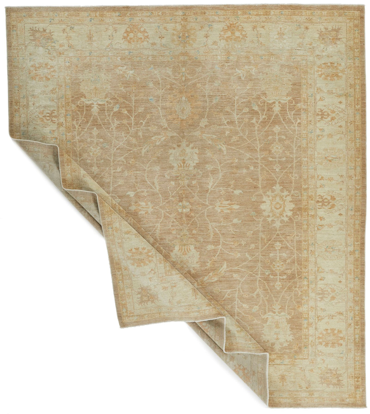 8x9 Light Brown and Ivory Turkish Oushak Rug