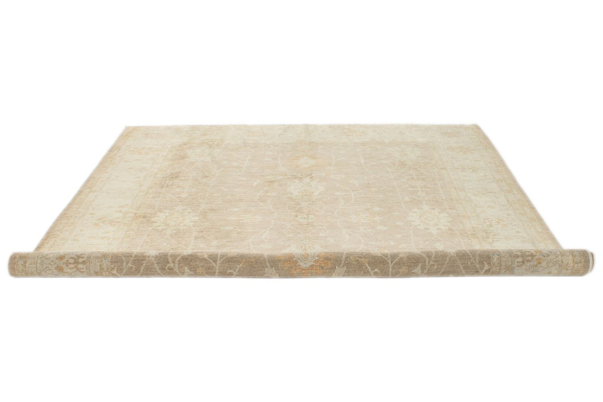 8x9 Light Brown and Ivory Turkish Oushak Rug