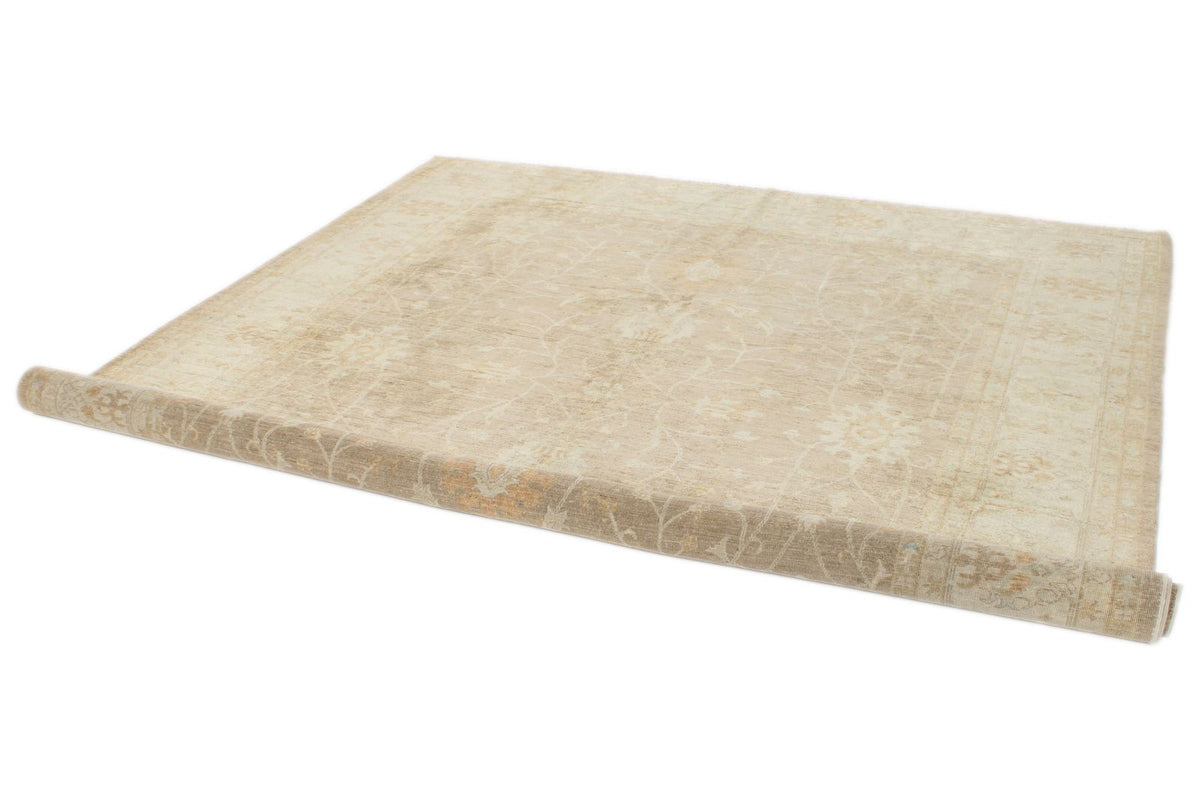8x9 Light Brown and Ivory Turkish Oushak Rug