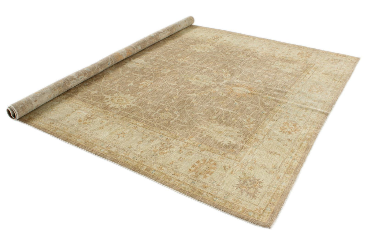 8x9 Light Brown and Ivory Turkish Oushak Rug