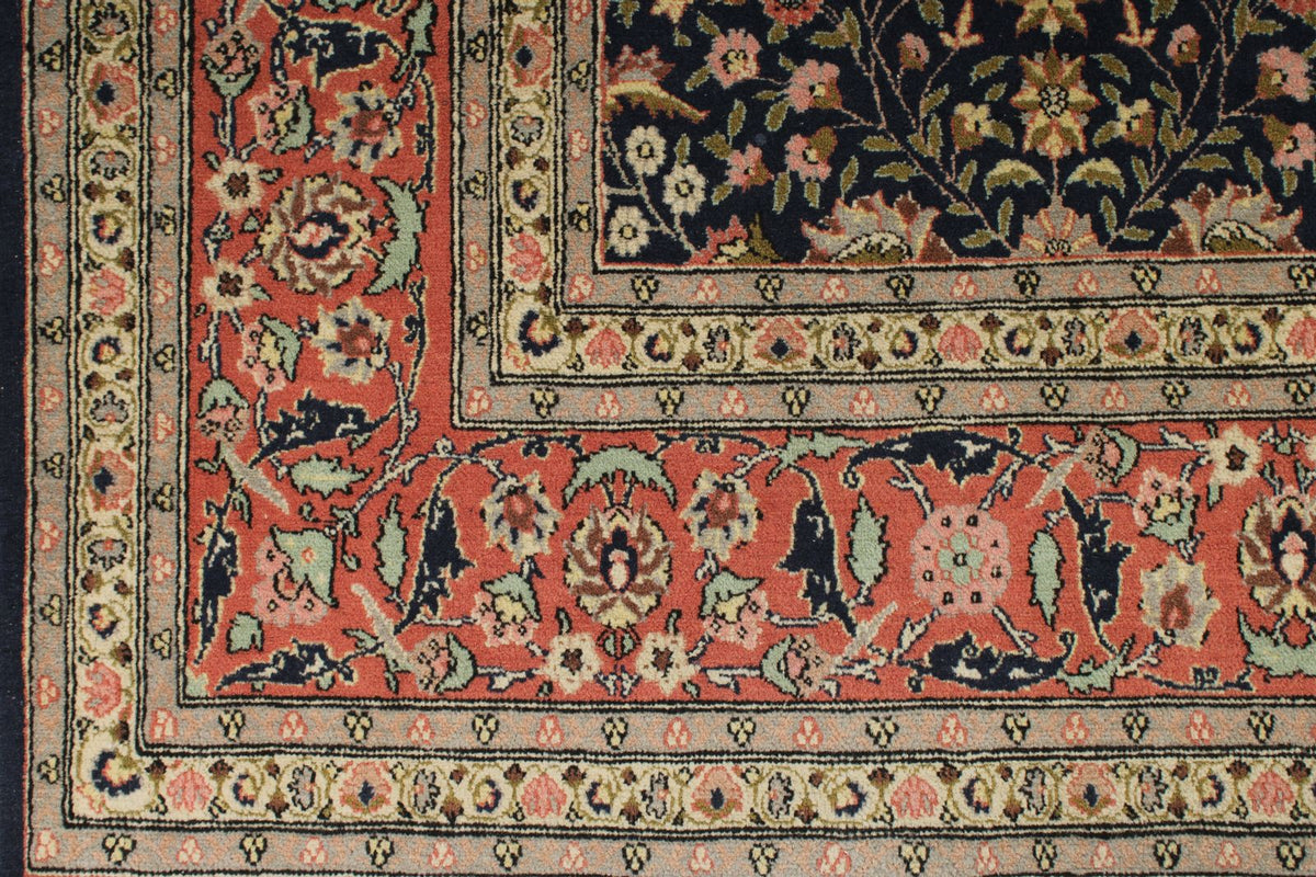 6x9 Navy and Rose Turkish Silk Rug