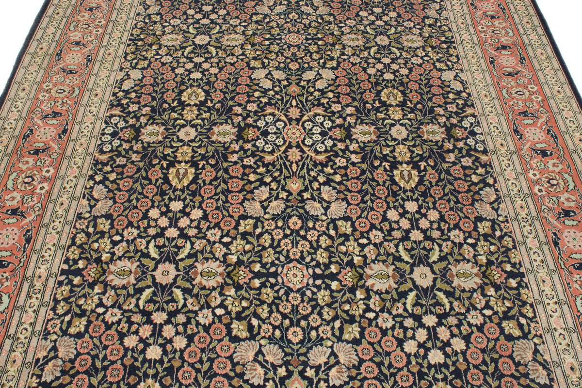 6x9 Navy and Rose Turkish Silk Rug