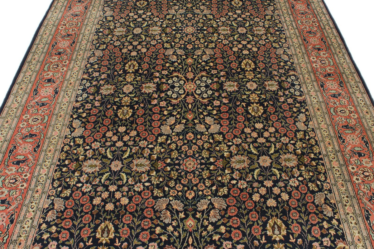 6x9 Navy and Rose Turkish Silk Rug