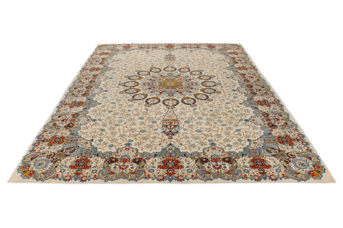 11x14 Ivory and Multicolor Turkish Traditional Rug