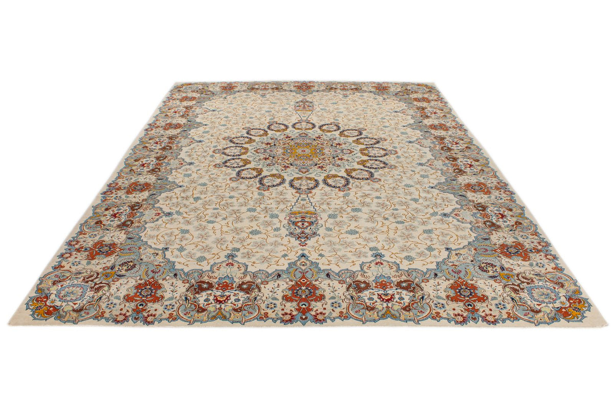 11x14 Ivory and Multicolor Turkish Traditional Rug