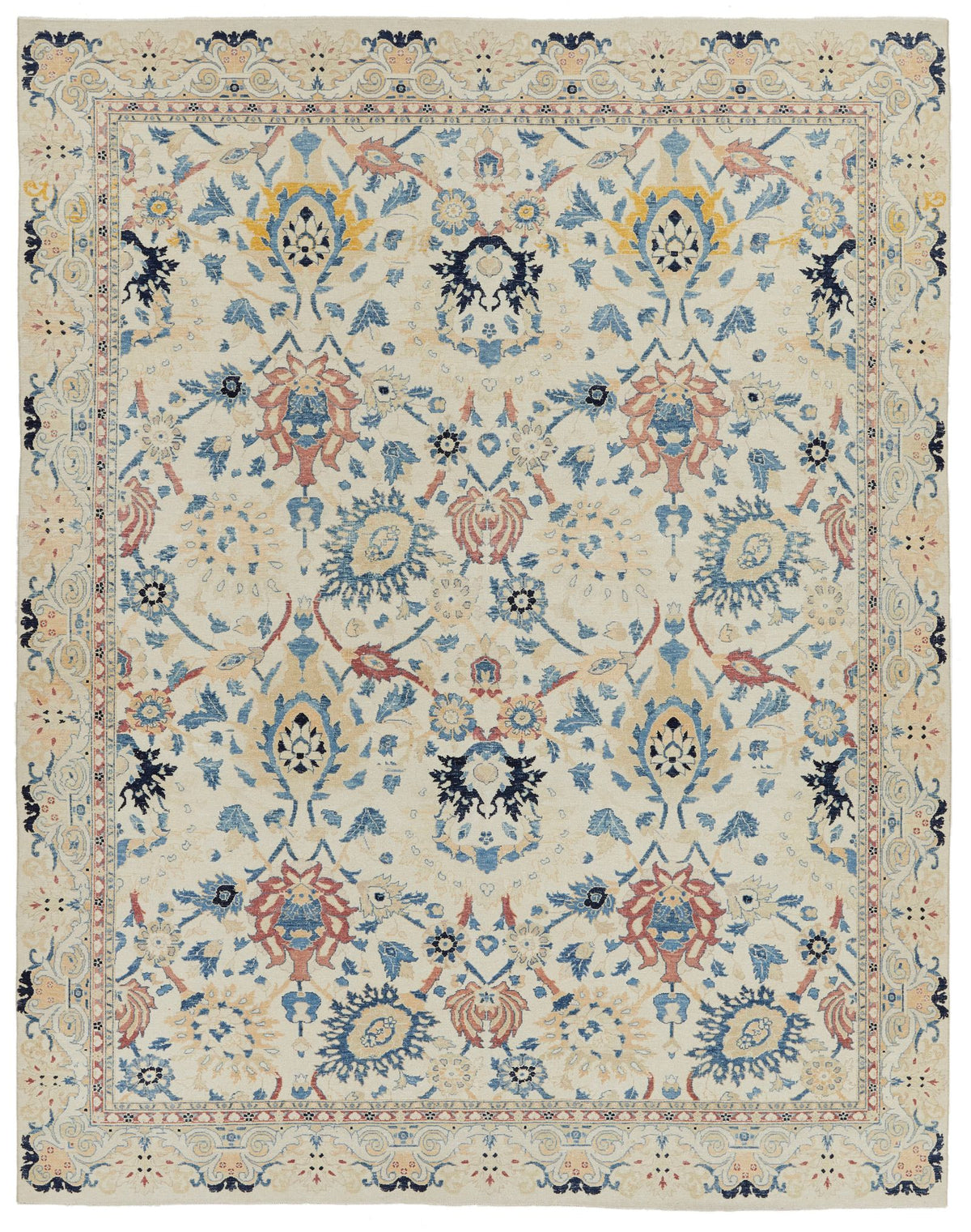 8x10 Ivory and Light Blue Turkish Traditional Rug