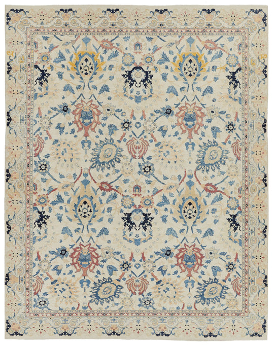 8x10 Ivory and Light Blue Turkish Traditional Rug