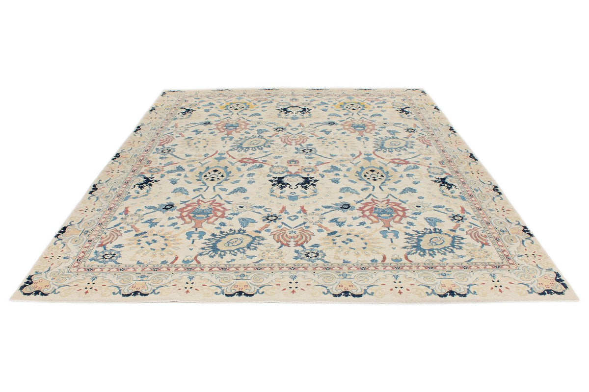8x10 Ivory and Light Blue Turkish Traditional Rug