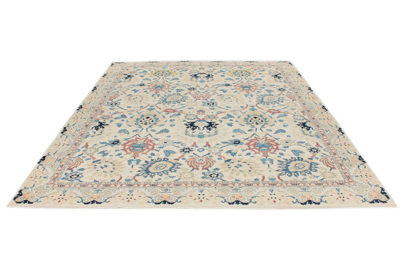 8x10 Ivory and Light Blue Turkish Traditional Rug