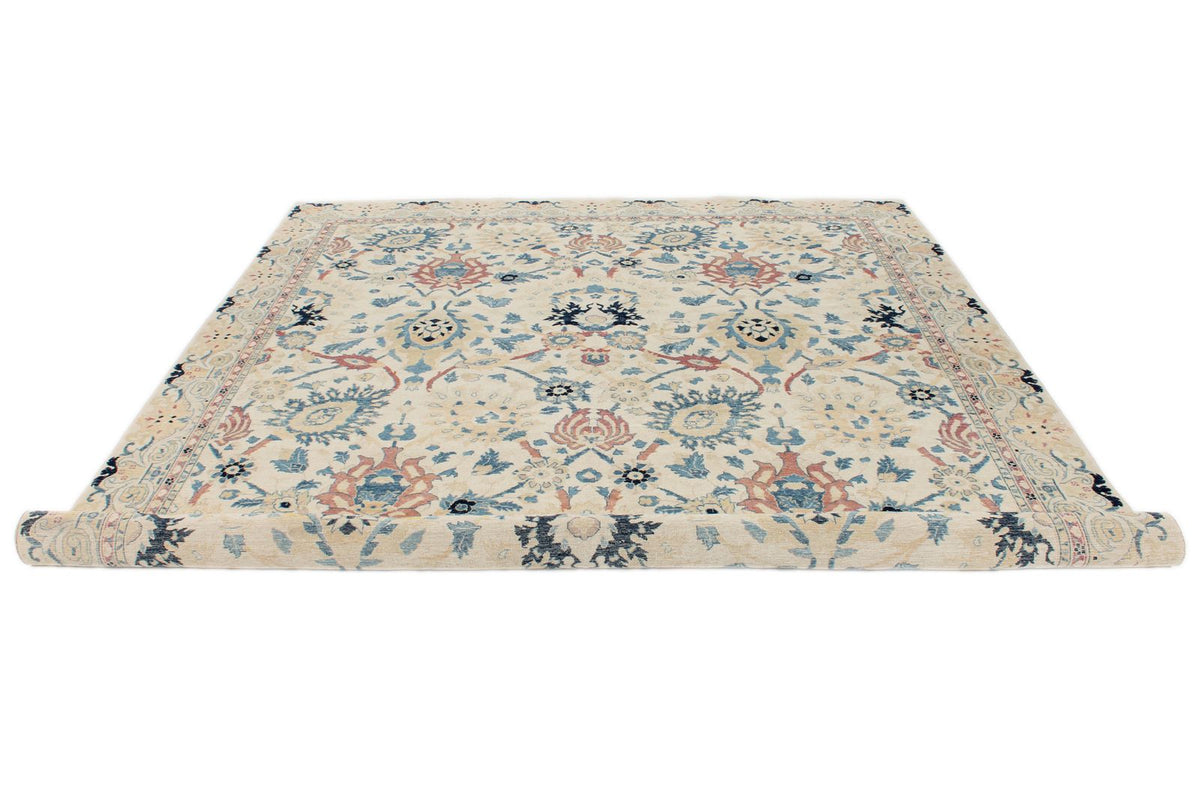 8x10 Ivory and Light Blue Turkish Traditional Rug