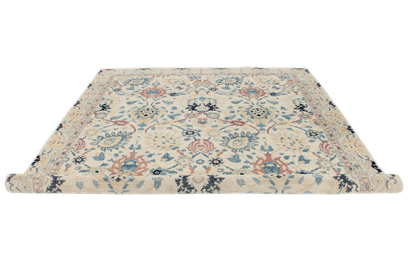 8x10 Ivory and Light Blue Turkish Traditional Rug