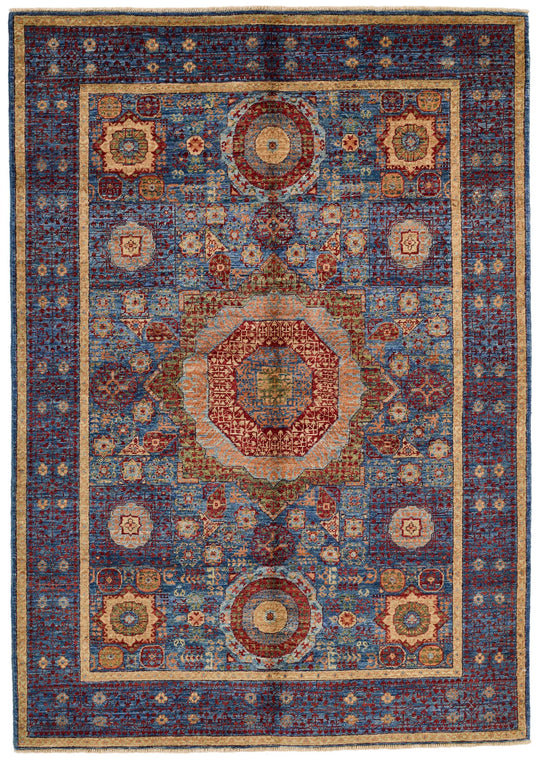 5x7 Navy and Multıcolor Turkish Tribal Rug