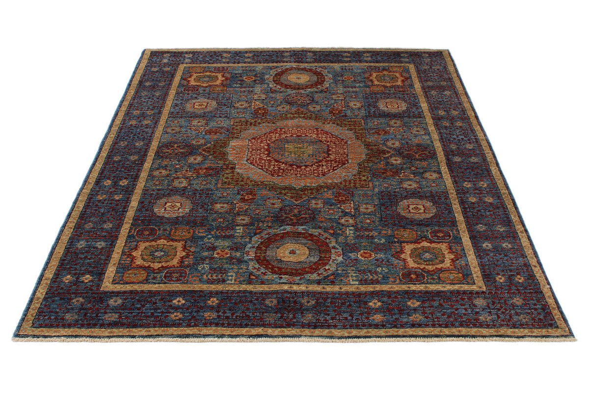 5x7 Navy and Multıcolor Turkish Tribal Rug