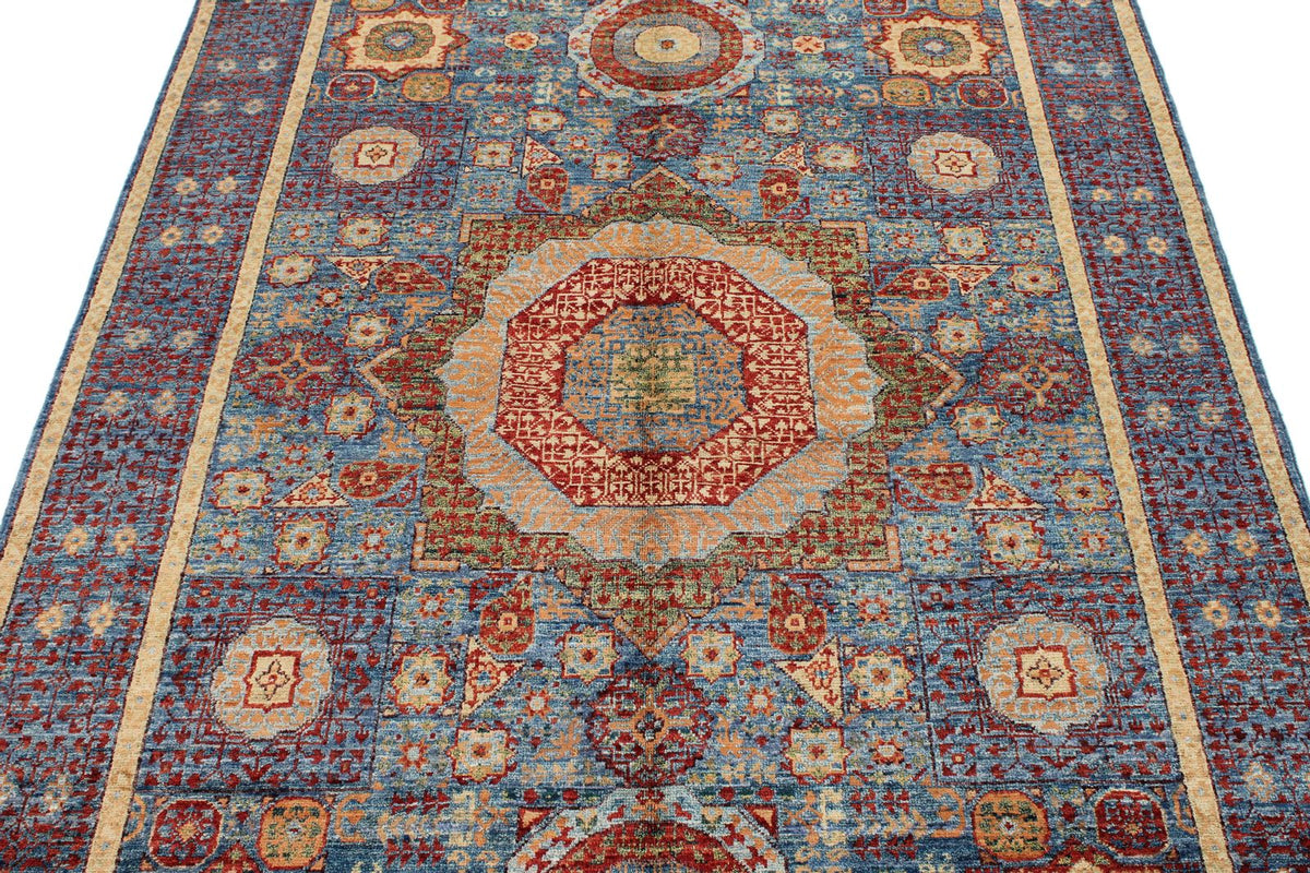 5x7 Navy and Multıcolor Turkish Tribal Rug