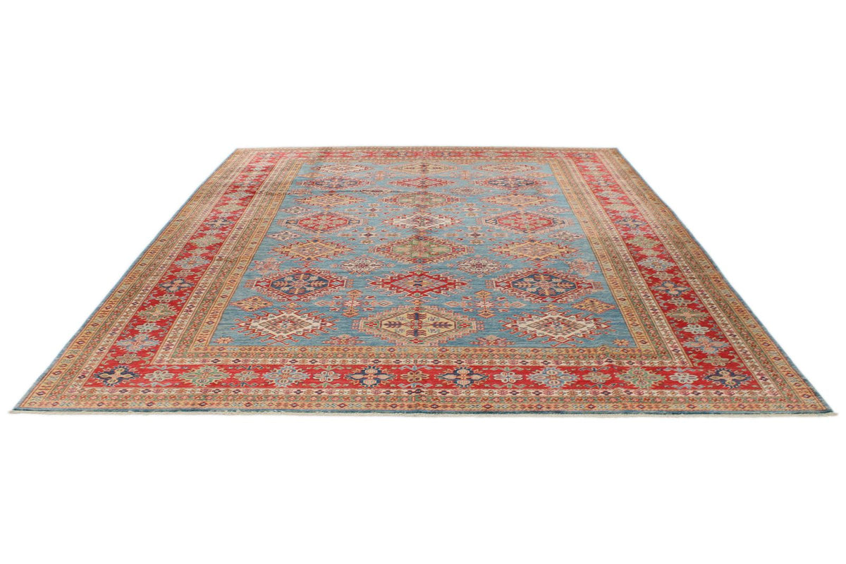 9x11 Light Blue and Red Kazak Tribal Rug