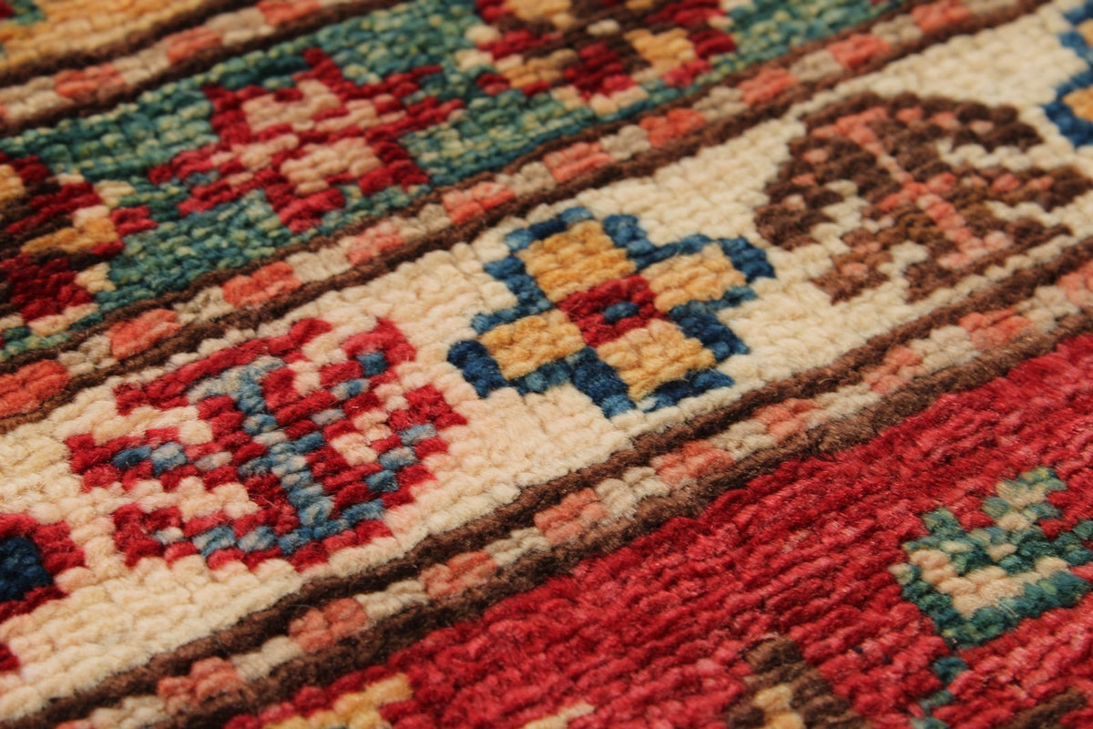 9x11 Light Blue and Red Kazak Tribal Rug