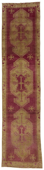 3x12 Burgundy and Green Turkish Tribal Runner
